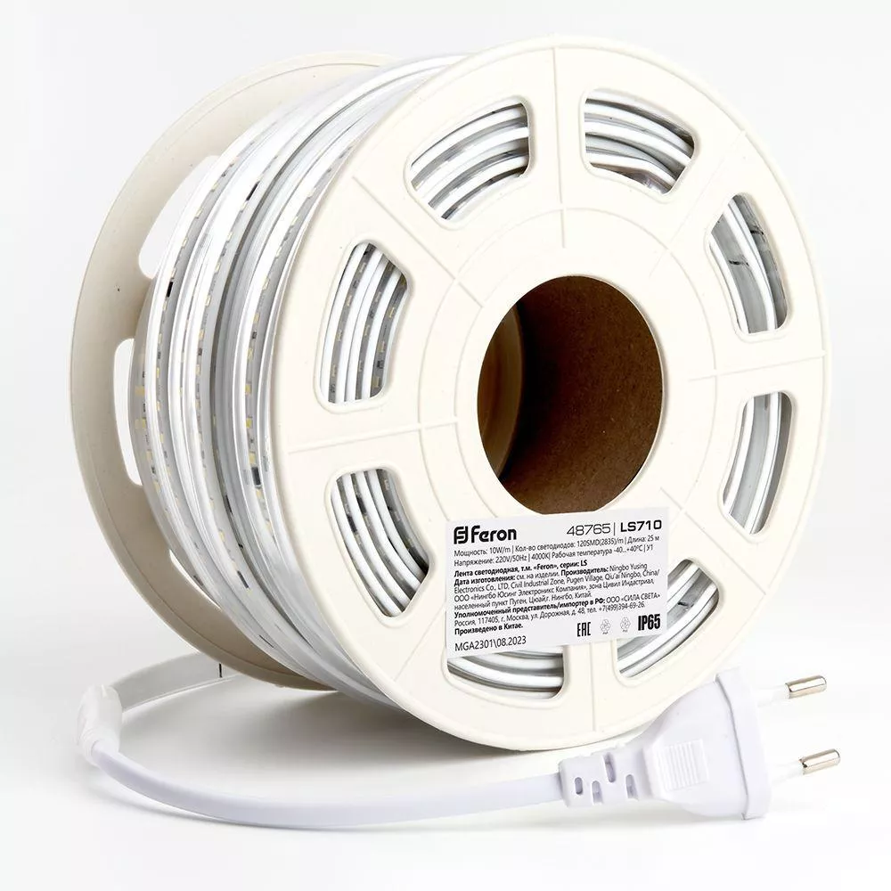 

Светодиодная влагозащищенная лента Feron 10W/m 120LED/m 2835SMD дневной белый 25M LS710 48765