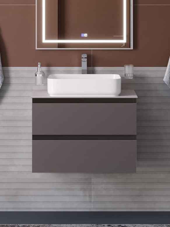 Тумба с раковиной BelBagno Kraft 60 подвесная, матовая темно-серая, столешница kep-60-bo, раковина BB1304