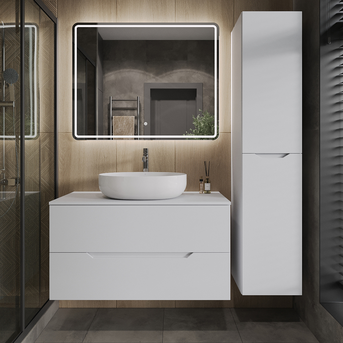 

Мебель для ванной комнаты Orange Line 100 подвесная, 2 ящика, матовая белая с раковиной B05-520W