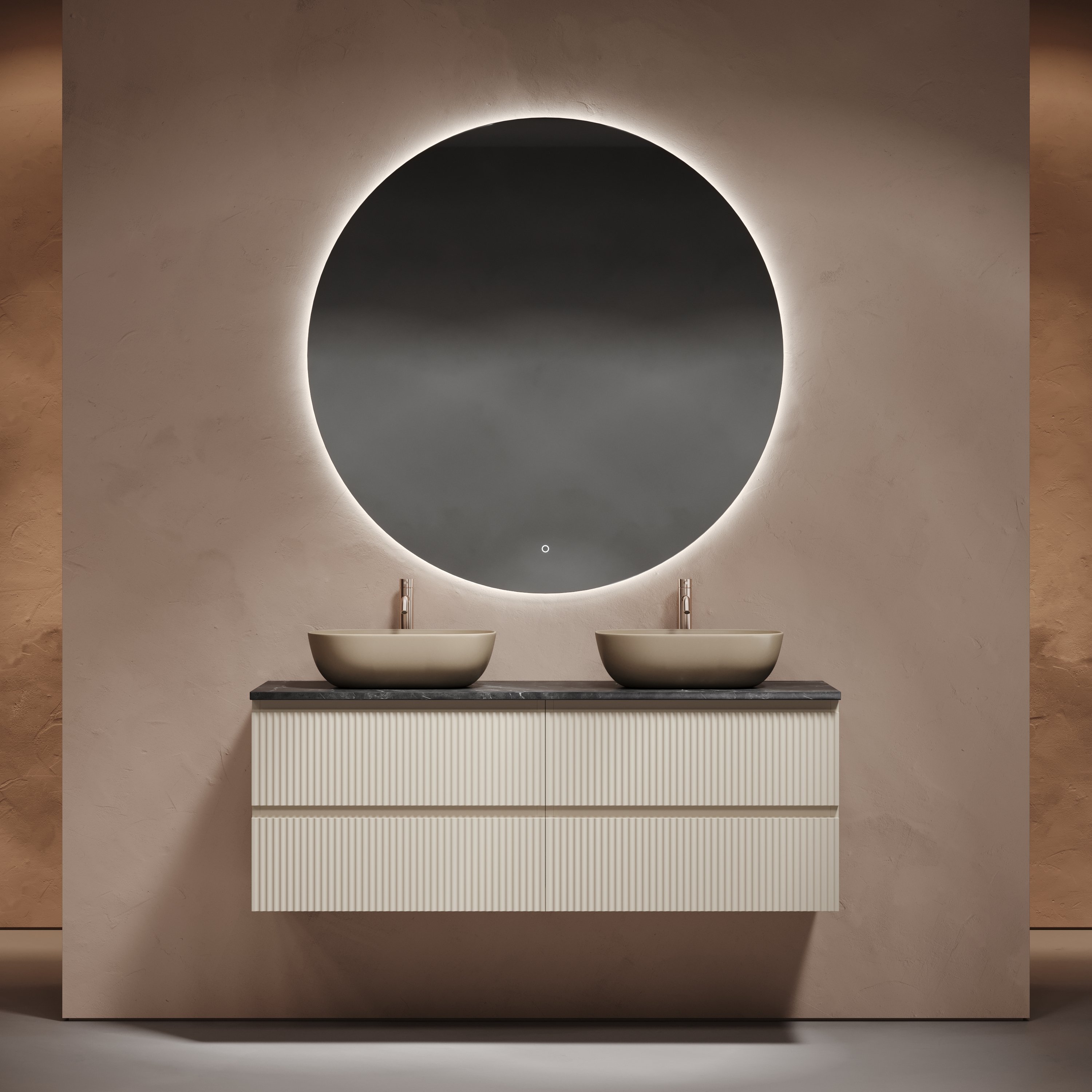 

Мебель для ванной комнаты Sancos Snob R 140 beige soft, столешница черный мрамор TT140A1X, раковина CN6009MC