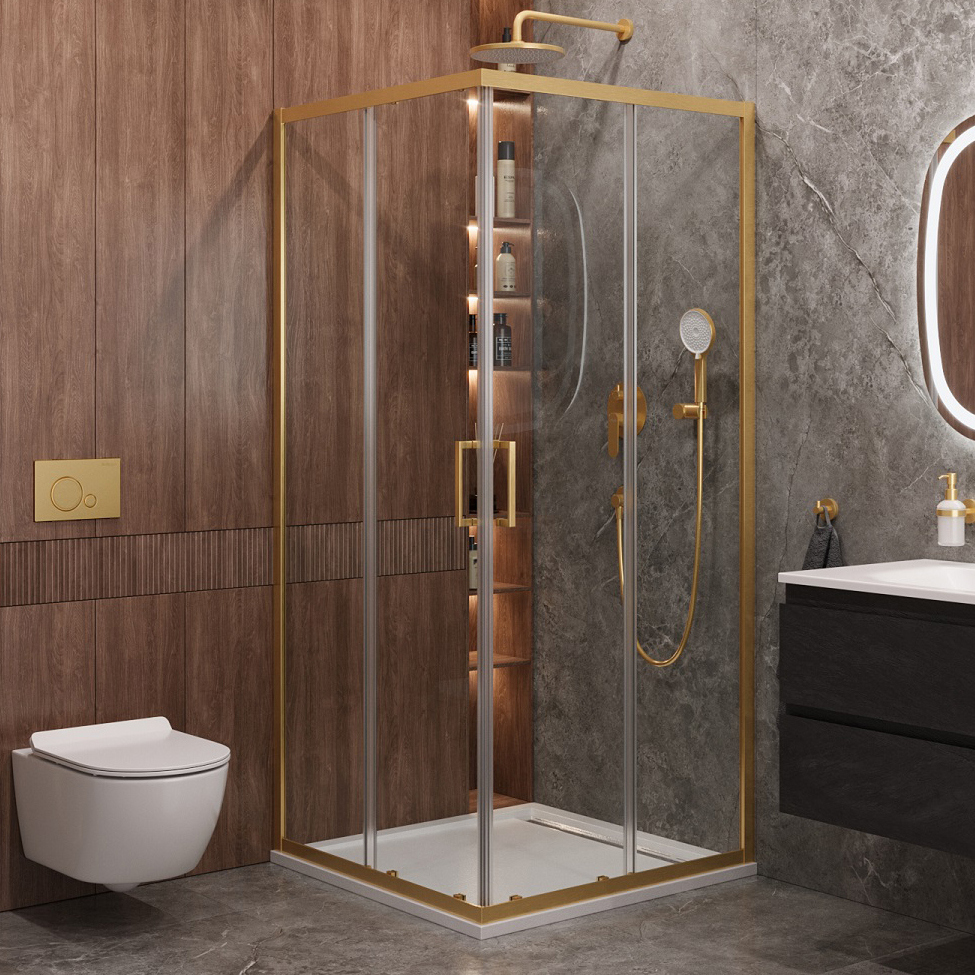 

Душевой уголок Cezares Molveno A 2 100 C BORO IV 100х100 см, профиль брашированное золото, стекло прозрачное