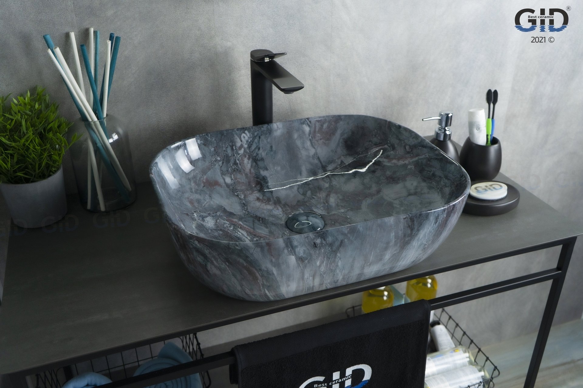 

Накладная раковина Gid Stone Edition 50 K397G124 серая под камень