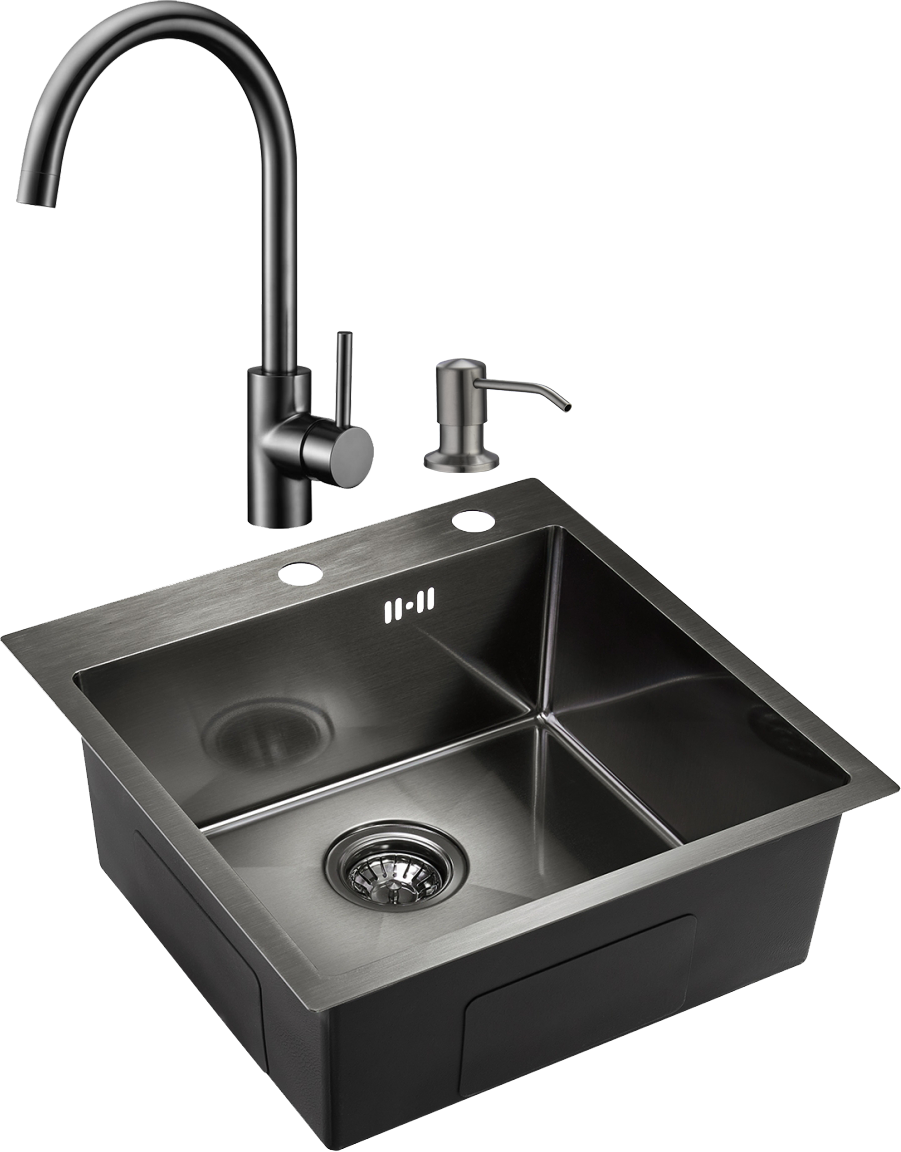 

Комплект Мойка кухонная Domaci Равенна PVD EMB-117A черная + Смеситель для кухни Domaci Равенна ECB 3004 черный + Дозатор для кухонной мойки Domaci Равенна 401 черный