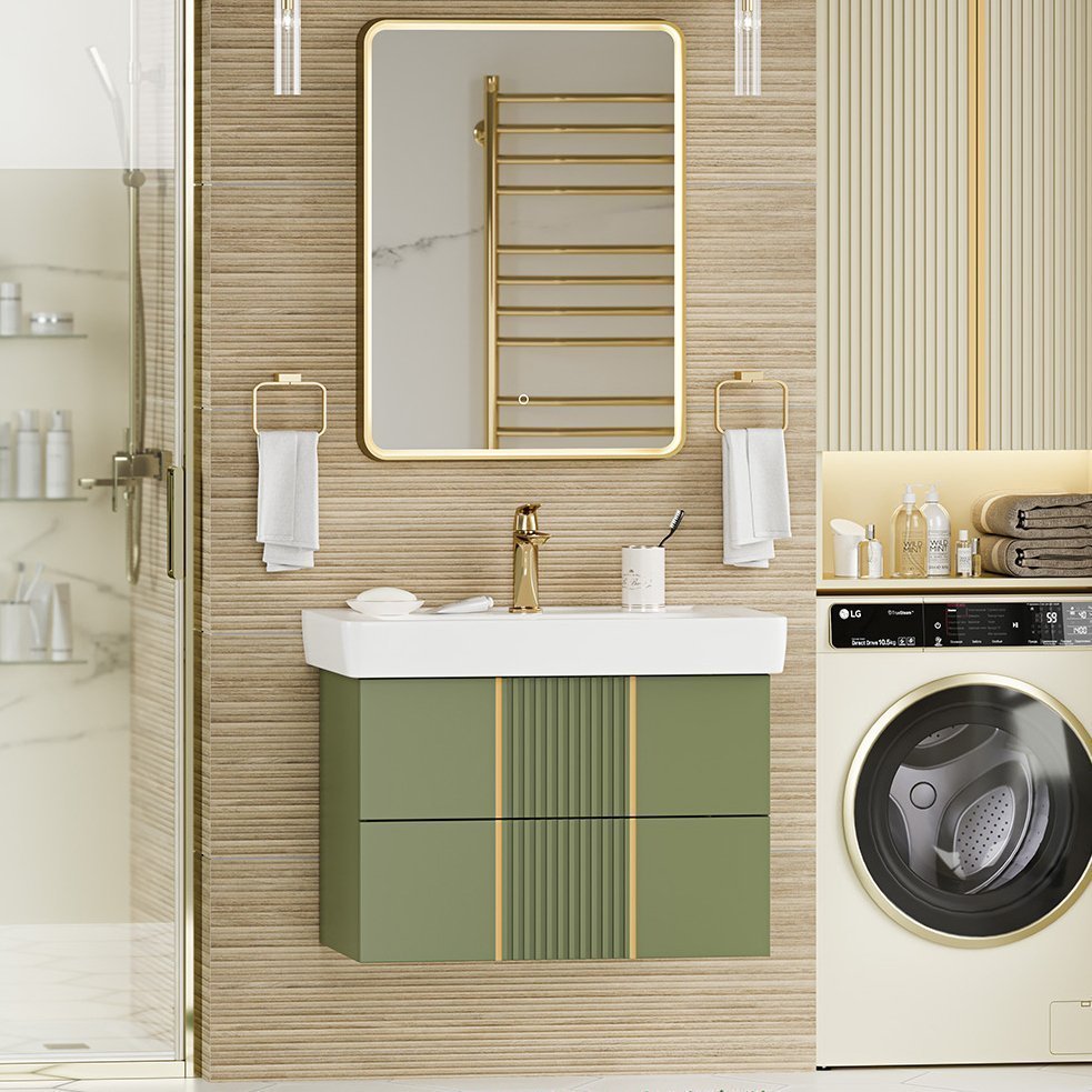 

Мебель для ванной комнаты Brevita Vega 80 подвесная, зеленая, золото