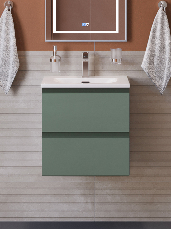 

Тумба с раковиной BelBagno Kraft 39 50 подвесная, матовая еловая, раковина bb-8099-3-50