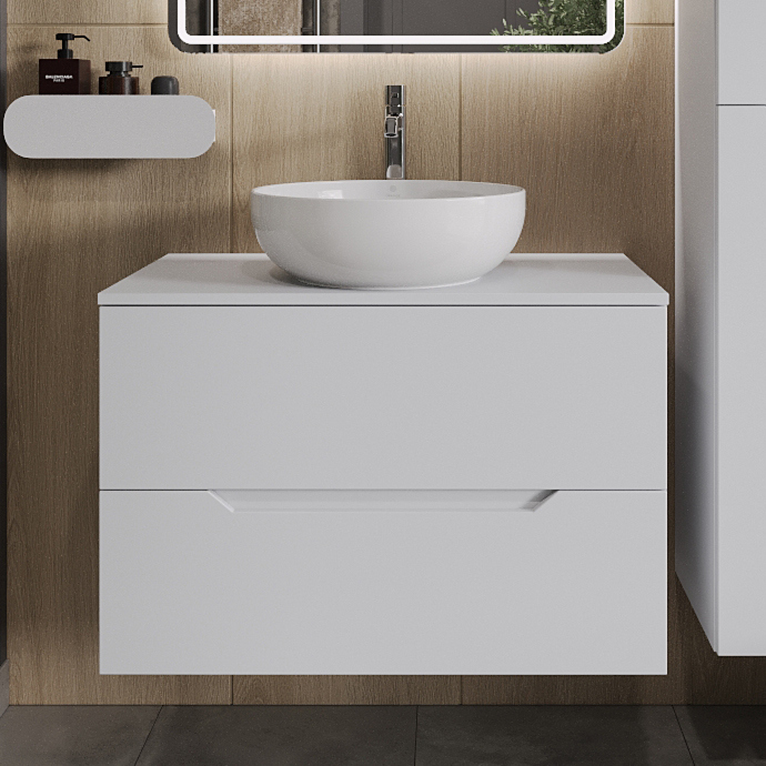 

Тумба с раковиной Orange Line 80 подвесная, 2 ящика, матовая белая с раковиной B07-420W