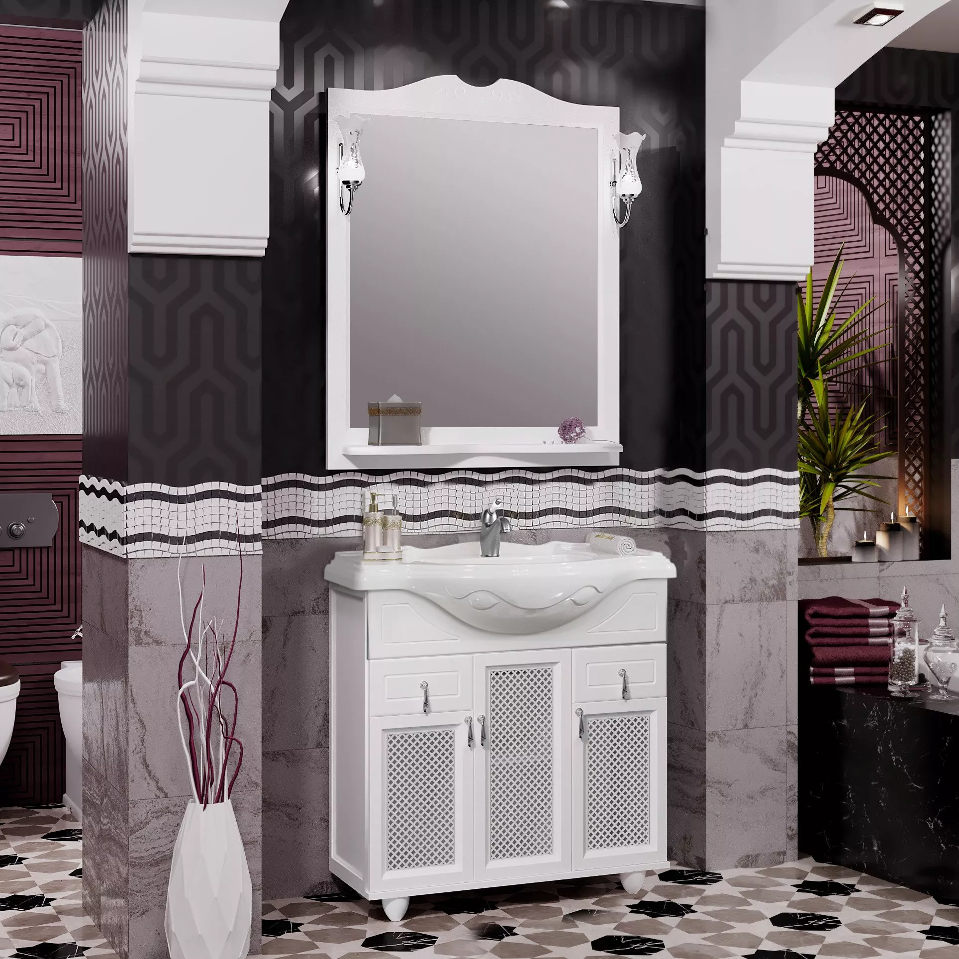 Мебель для ванной Opadiris Тибет 85 с декоративной решеткой, белая матовая, цвет белый матовый - фото 1