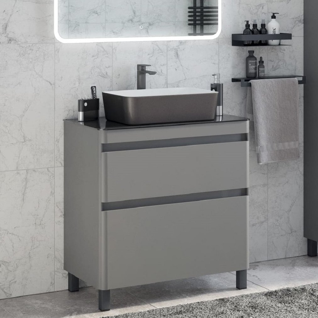 

Тумба с раковиной Corozo Алабама 80 напольная, 2 ящика, графит