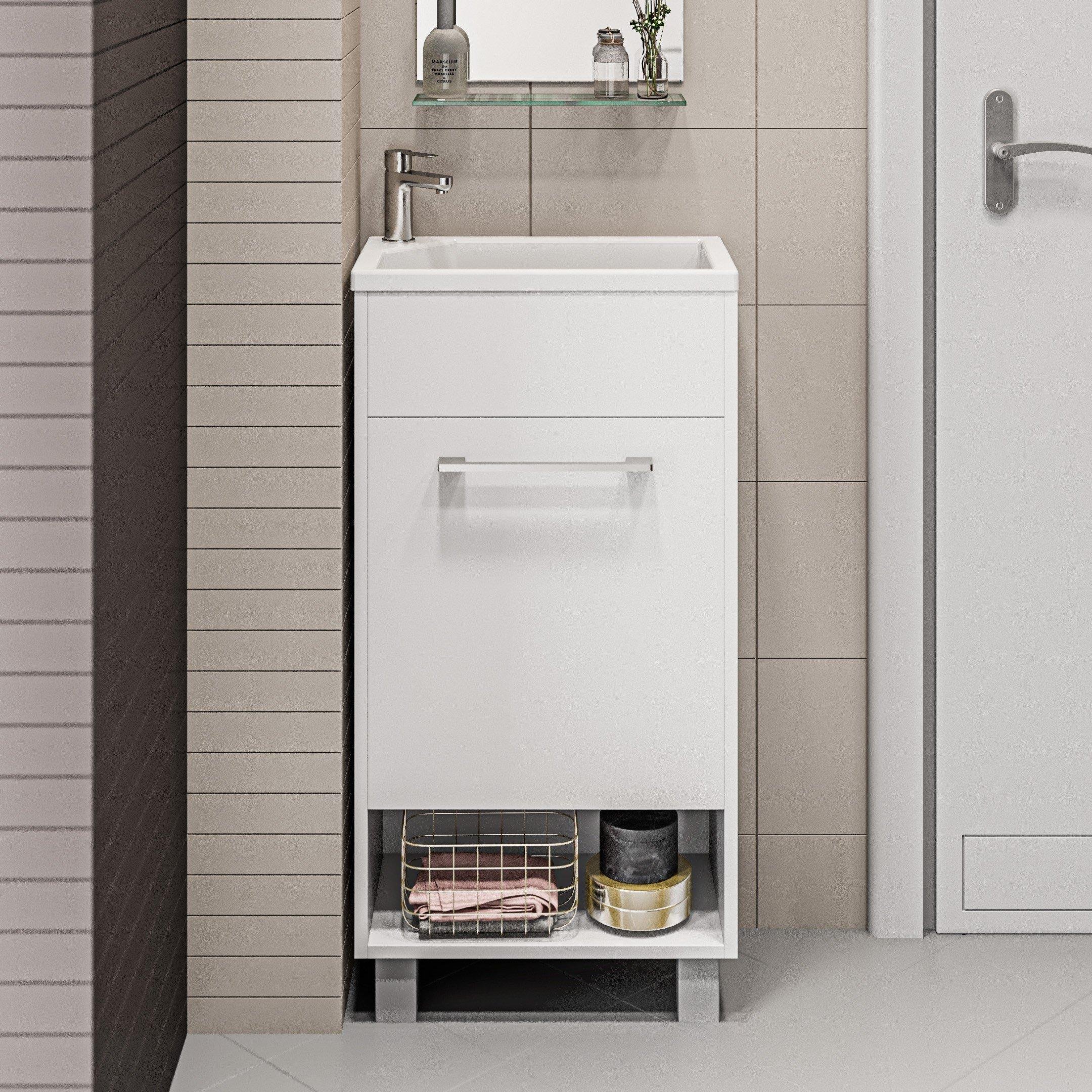 

Тумба с раковиной 1MarKa Lira 40Н L, напольная, белый глянец