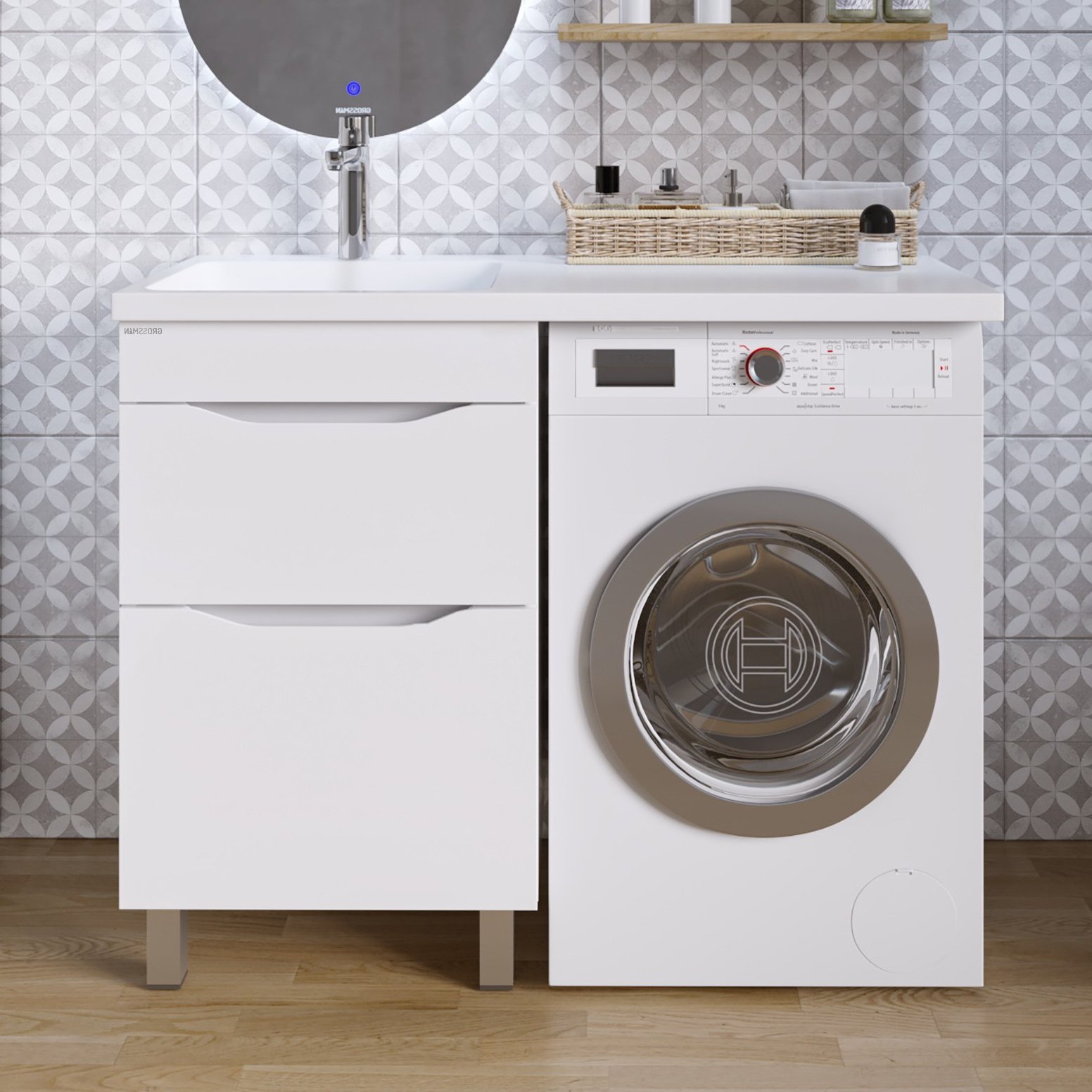 

Тумба под раковину Grossman Вилар 110 белая, под стиральную машину