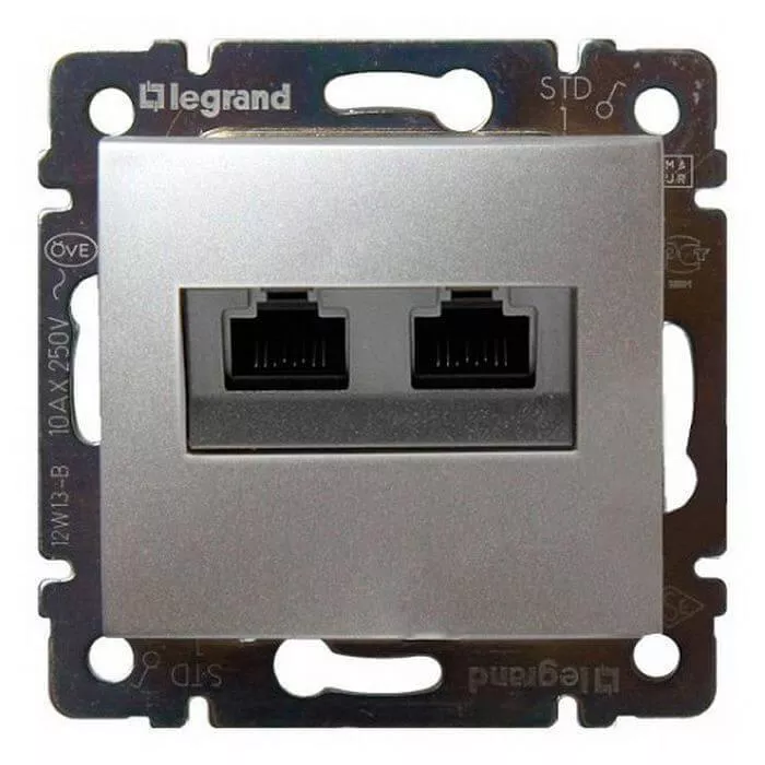 

Розетка компьютерная 2хRJ45 Legrand Valena 6 кат UTP с захватами алюминий 770247