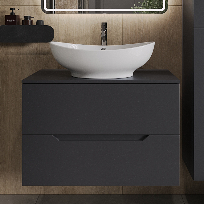 

Тумба с раковиной Orange Line 80 подвесная, 2 ящика, матовый графит с раковиной B08-585w