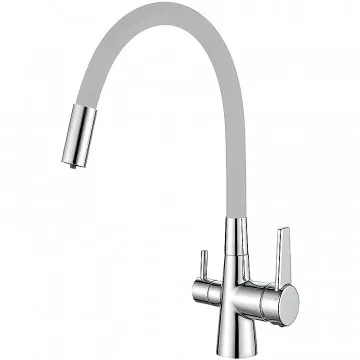 

Смеситель для кухонной мойки Haiba HB76858-3 с гибким изливом белый, серый