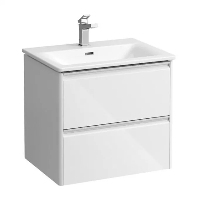 

LAUFEN PALACE Комплект мебели 600х450х545 мм., с раковиной Slim, 2 ящика, органайзер для ящика, ручка анодированный алюминий, цвет белый глянцевый