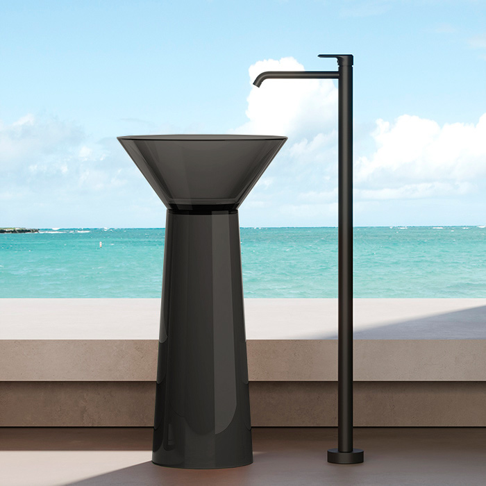 DEA DESIGN (Pedestal Basin) Раковина напольная 48x48xh90 см, из полимера Glasstech, хромированный д/клапан, цвет Smoky Black R4