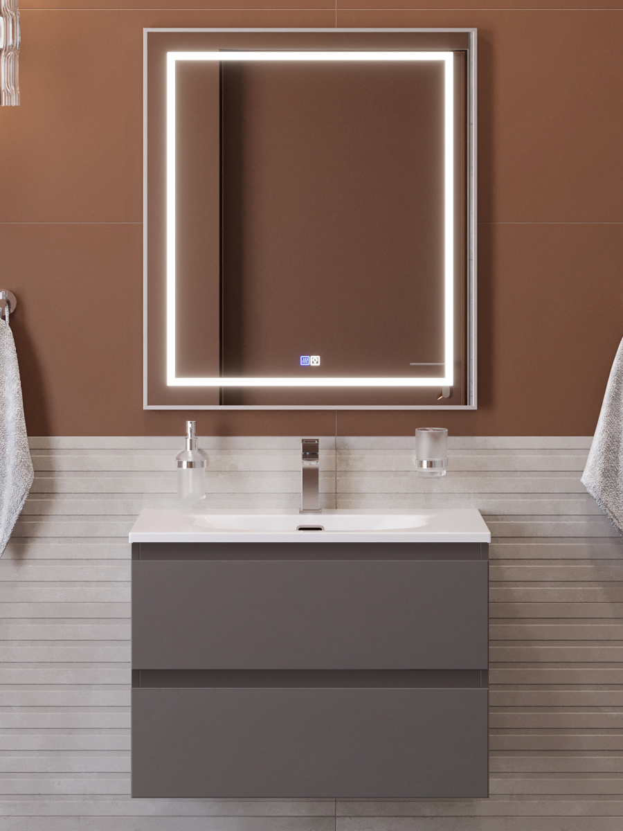 

Мебель для ванной комнаты BelBagno Kraft 39 70 подвесная, матовая темно-серая, раковина bb-8099-3-70