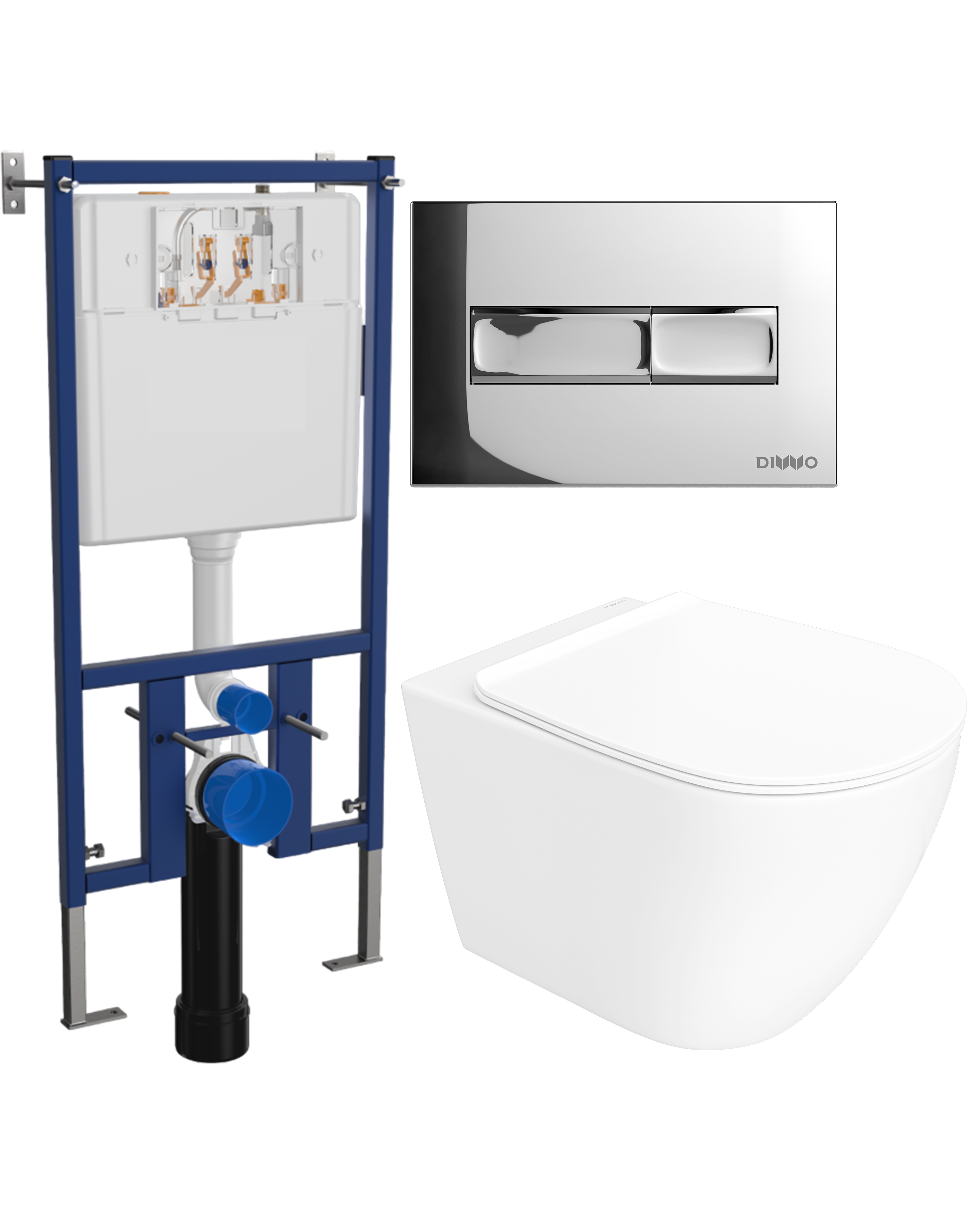 Комплект 3 в 1 Унитаз подвесной STWORKI Готланд S13401WH безободковый с микролифтом глянцевый белый антивсплеск Инсталляция DIWO 4501 Кнопка 7322 цвет глянцевый хром 19872₽