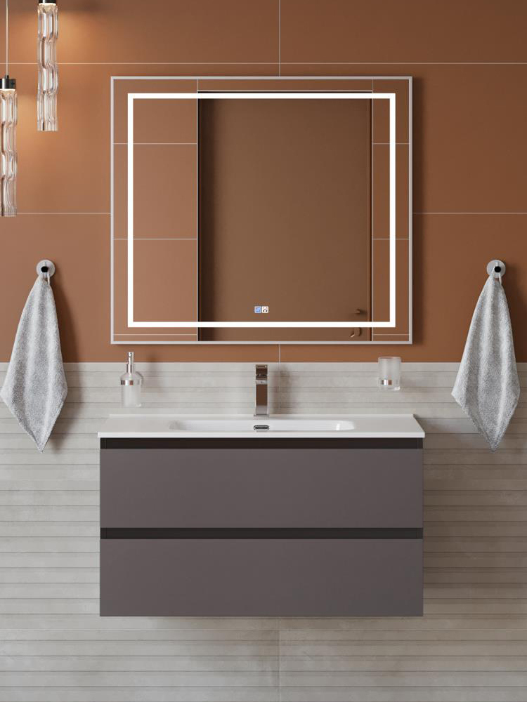 

Мебель для ванной комнаты BelBagno Kraft 100 подвесная, матовая темно-серая, раковина bb1000etl