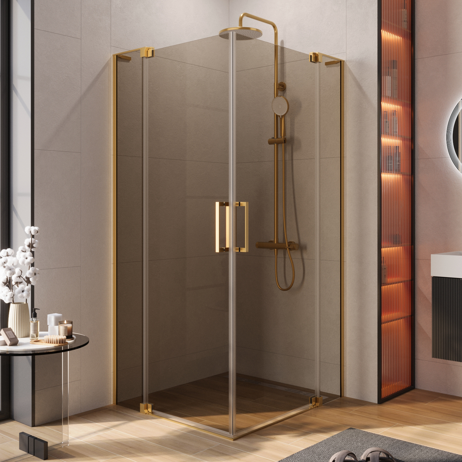 

Душевой уголок Cezares Slider AH 2 70/80-80/90 BR BORO профиль брашированное золото, стекло бронза