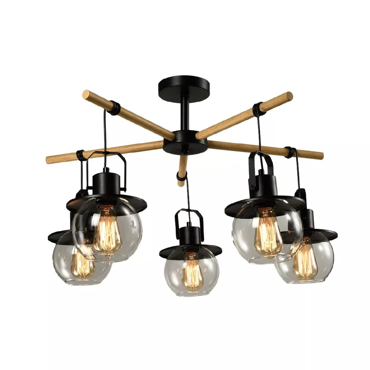 

Подвесная люстра IMEX Freedom MD.23044-5-S-BK+WOOD