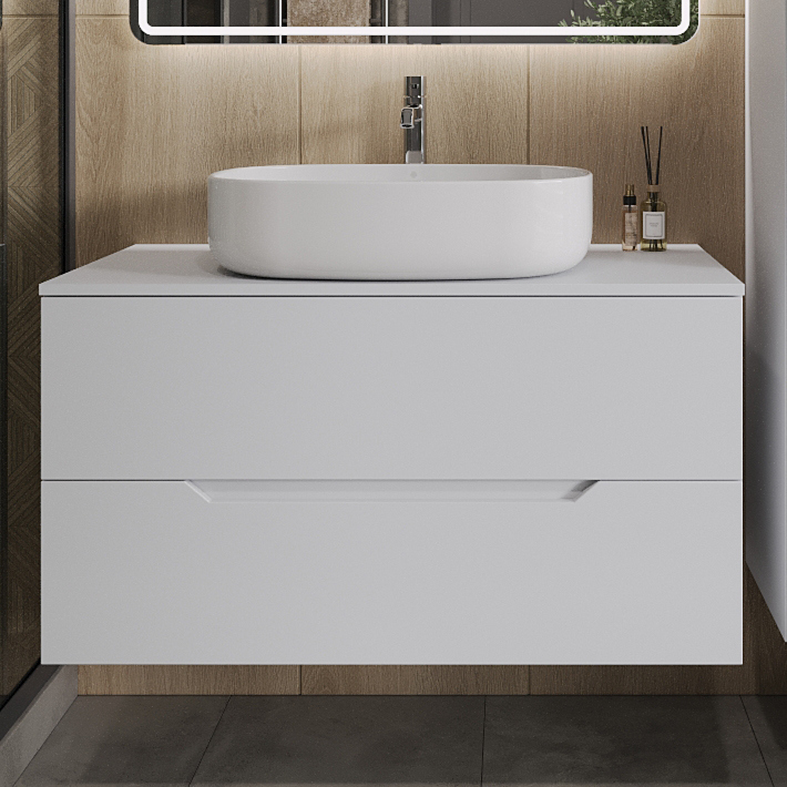 

Тумба с раковиной Orange Line 100 подвесная, 2 ящика, матовая белая с раковиной B08-600W