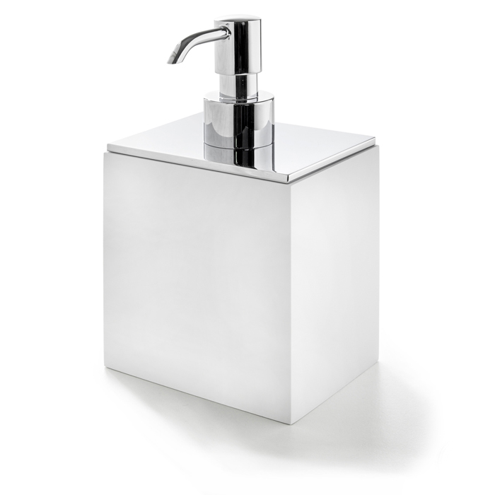

3SC(BeMood White) Дозатор жидкого мыла настольный 10 х16,5 х8 см, композит Solid Surface, белый матовый/Matt Satin Nickel