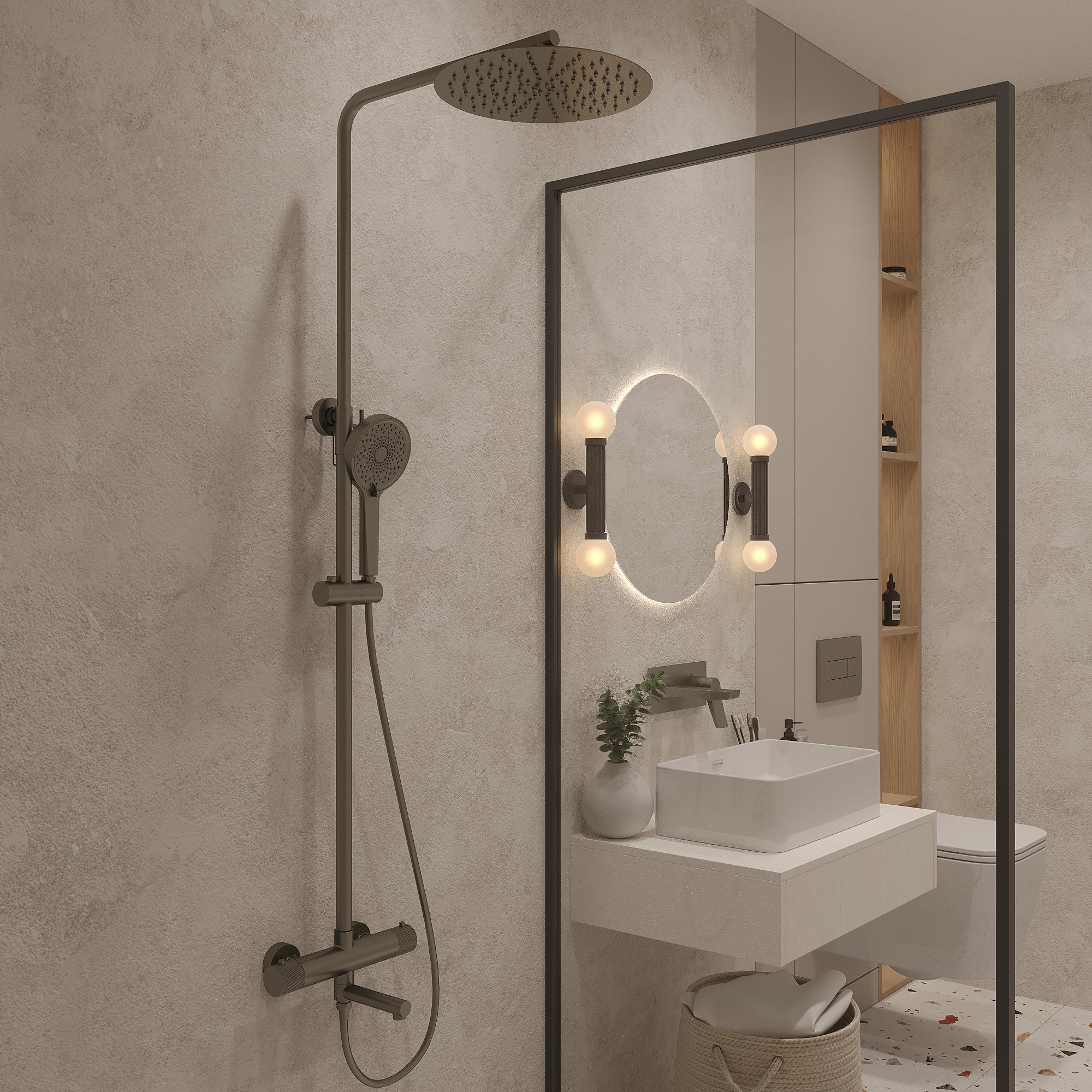 

Душевая стойка Oliveeka Y OL-739902-BGM матовый оружейный металл