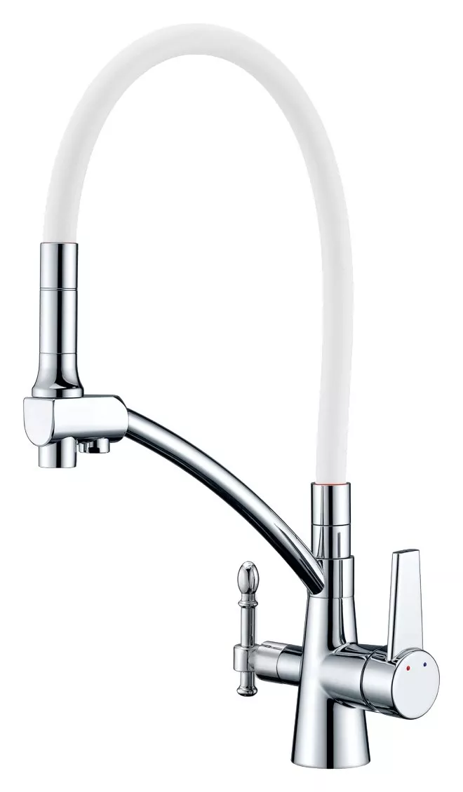 

Смеситель для кухни ZorG Sanitary ZR 338-8 YF с гибким изливом и подключением фильтра белый, хром
