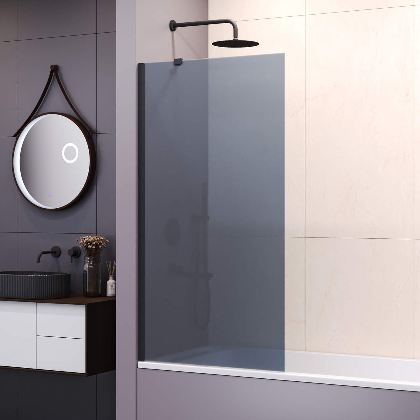 

Шторка на ванну RGW SC-150 80 см, профиль черный, стекло серое