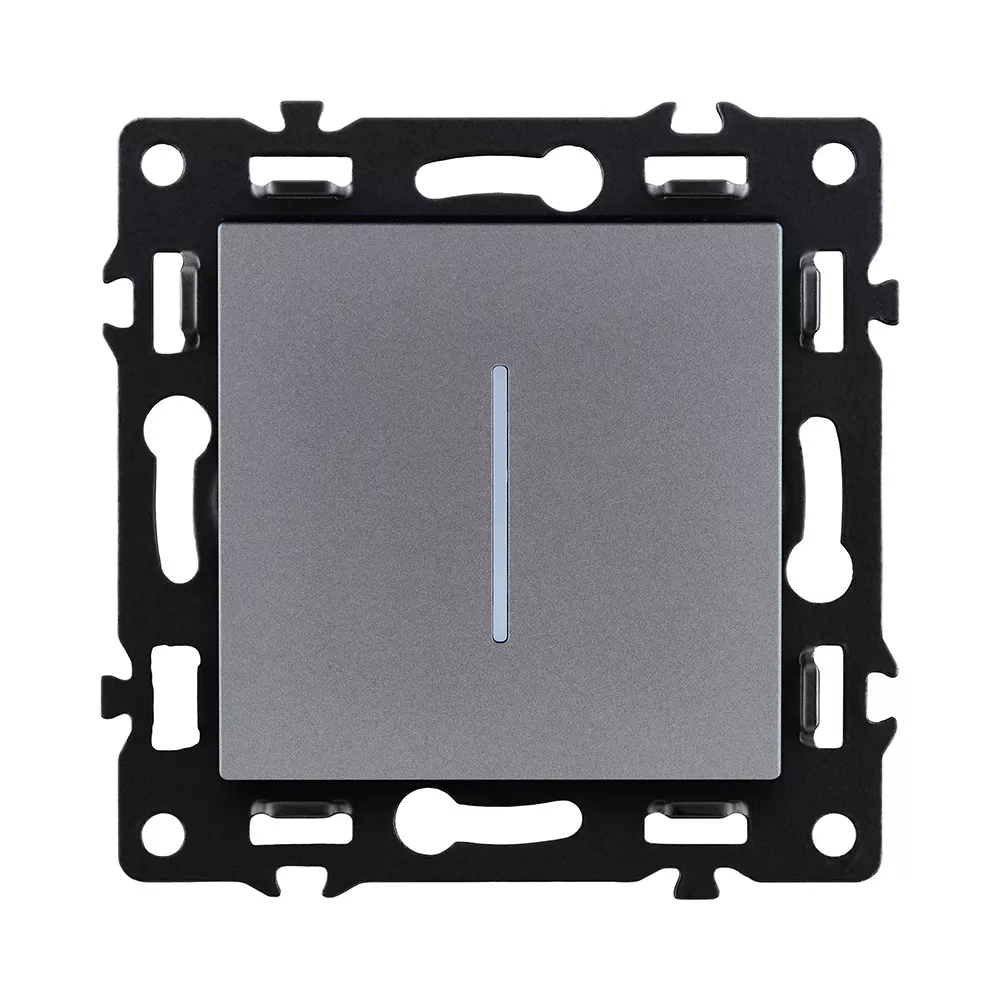Выключатель 1-клавишный проходной 10А/250В с LED подсветкой, серый Kollinger Asthetik AS-008GY