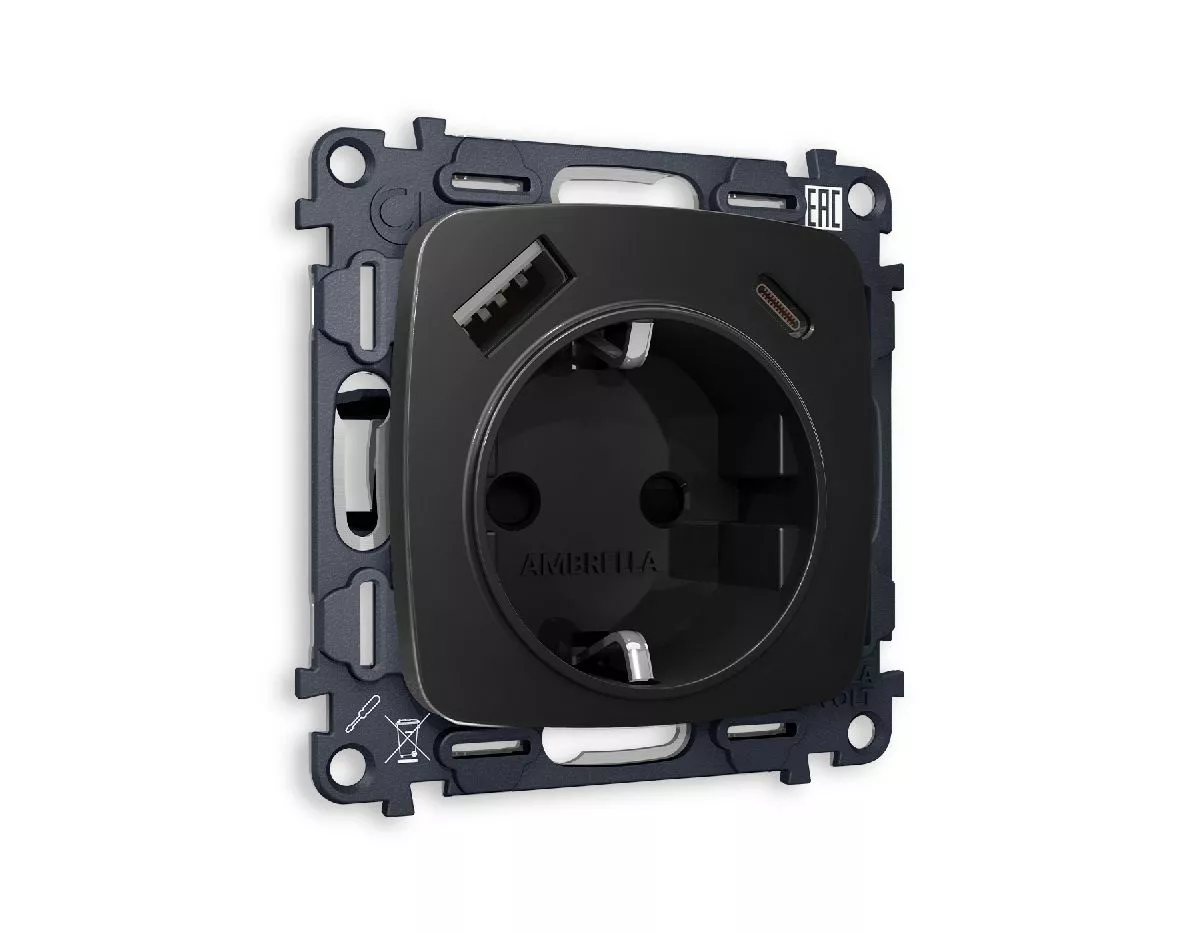 

Комплект механизма розетки 2USB A+C 20W (быстрая зарядка) с/з Ambrella Volt Omega MO810010