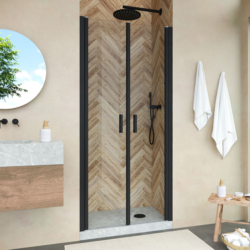 

Душевая дверь в нишу Vegas Glass E2P Novo 70 02М 01 профиль черный матовый, стекло прозрачное