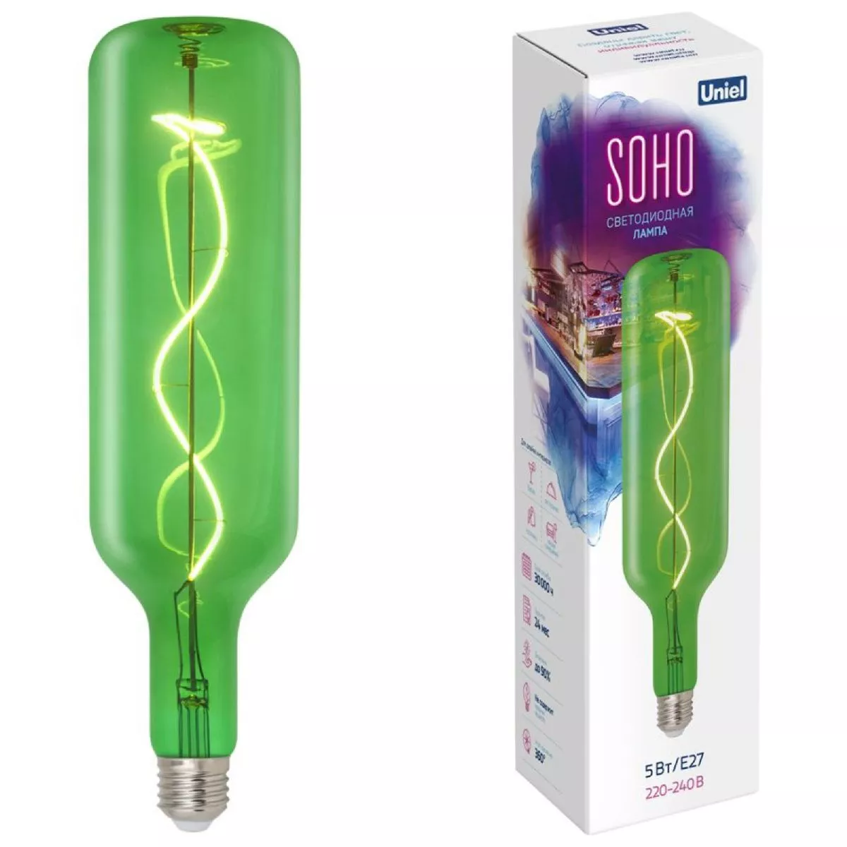 

Лампа светодиодная Uniel LED-SF21-5W/SOHO/E27/CW GREEN GLS77GR UL-00007627