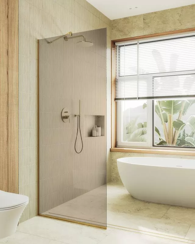 

Душевая перегородка Maybahglass MGD-696-3у 79 см, профиль золото, стекло бронза