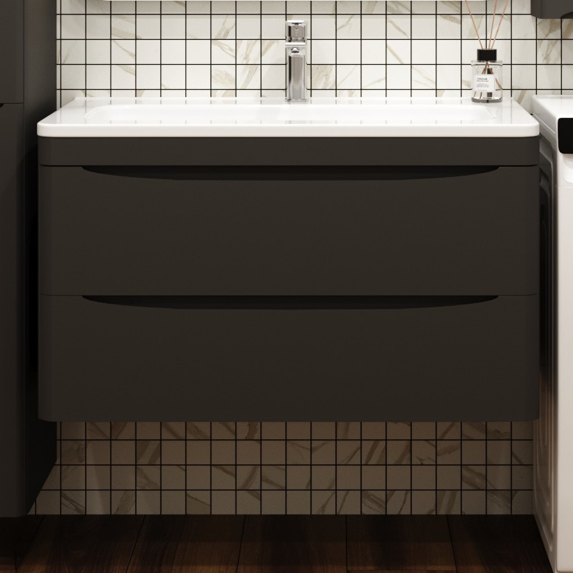 

Тумба с раковиной Style Line Бергамо Мини 90 Люкс Plus подвесная, антискрейтч черная