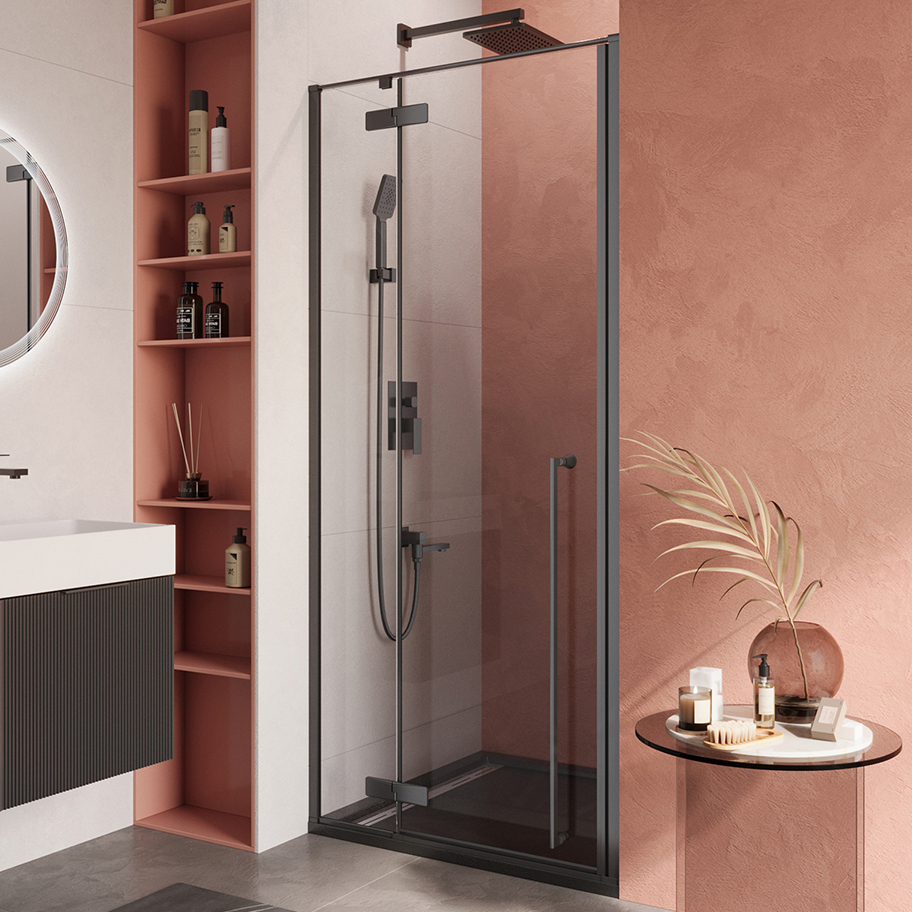 

Душевая дверь в нишу Cezares Liner B-12 L 90 см, профиль черный, стекло прозрачное