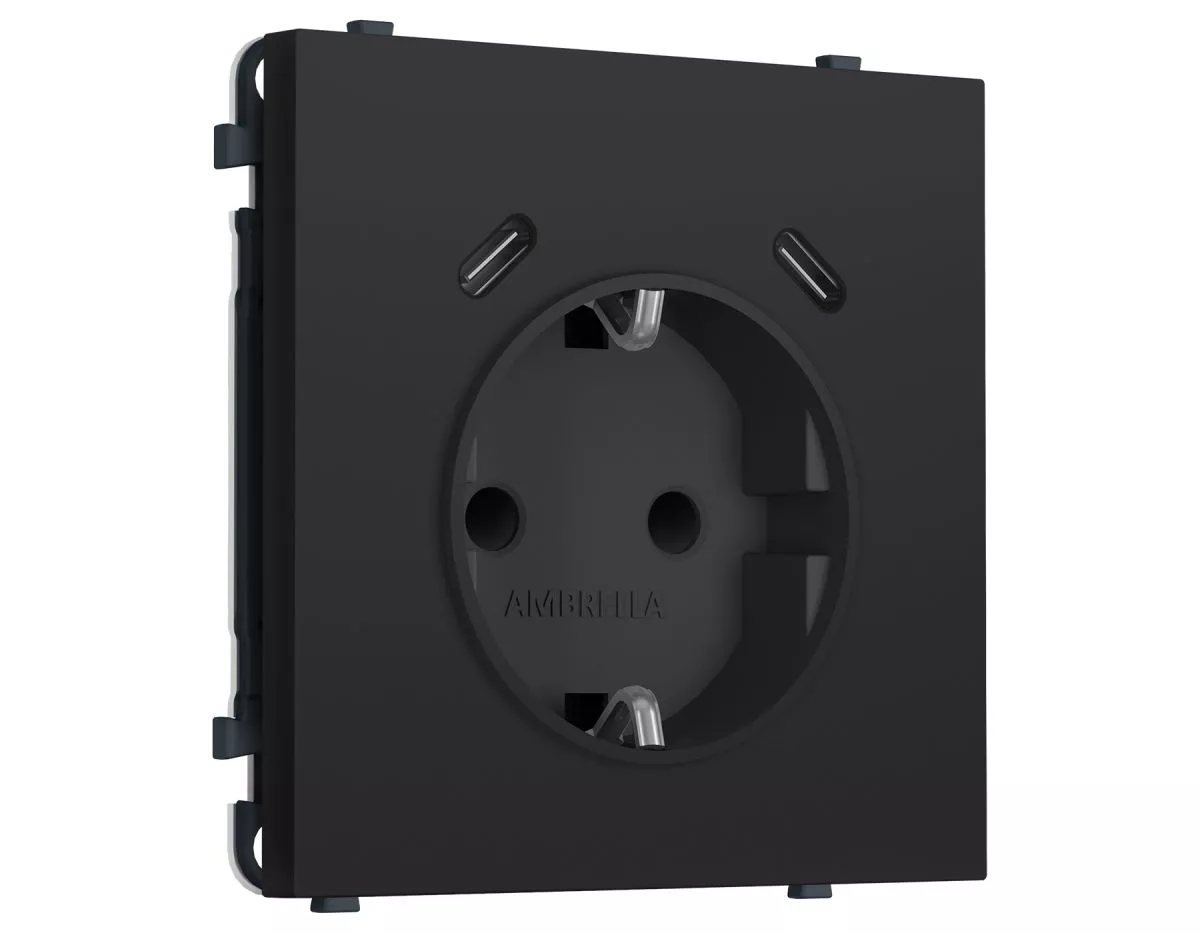 Комплект механизма электрической розетки SIGMA Черный Мягкое касание 2USB С+C 20W Ambrella Volt MS990510 (SP9905, PR165)
