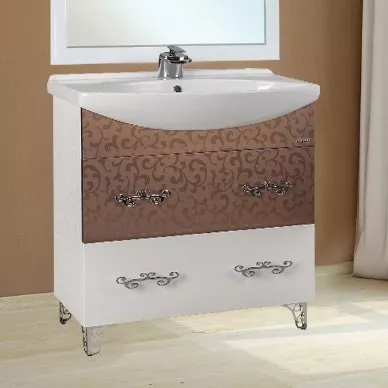 

Тумба с раковиной Bellezza Маргарита 75 2 ящика белая/бронза, Белый;бронза