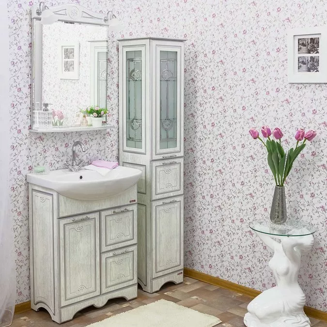 

Мебель для ванной Sanflor Адель 65 белая, патина серебро