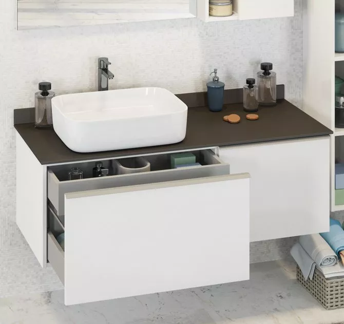 

Тумба с раковиной Comforty Милан 120 белый глянец, столешница антрацит