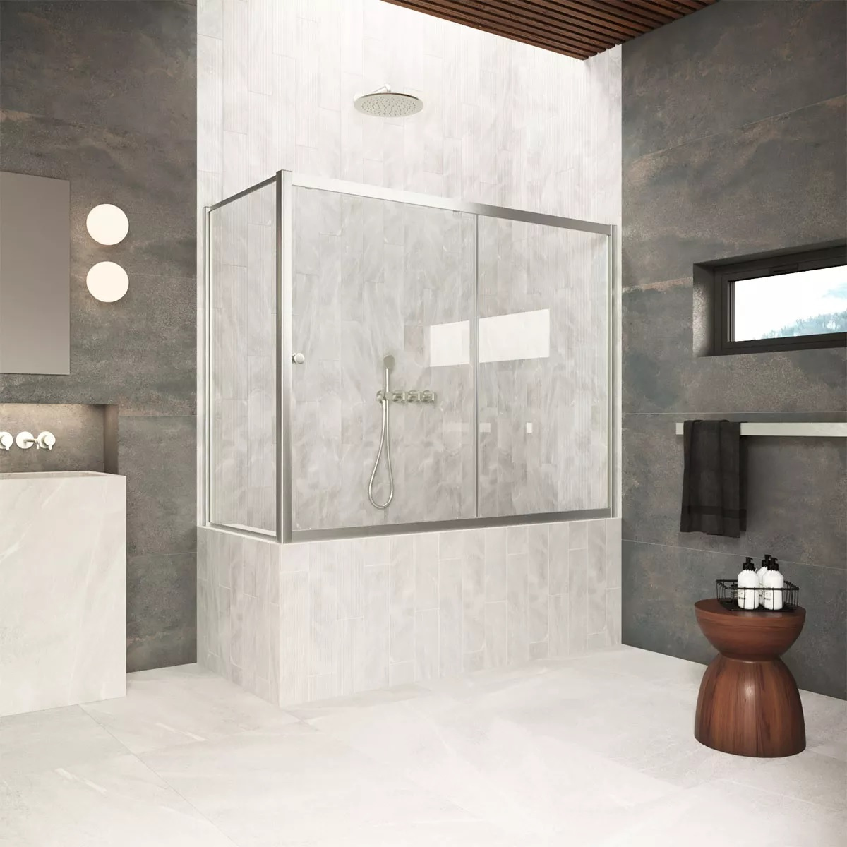 

Шторка на ванну Vegas Glass ZV+ZVF Protec 180*80 04 01 профиль никель, стекло прозрачное