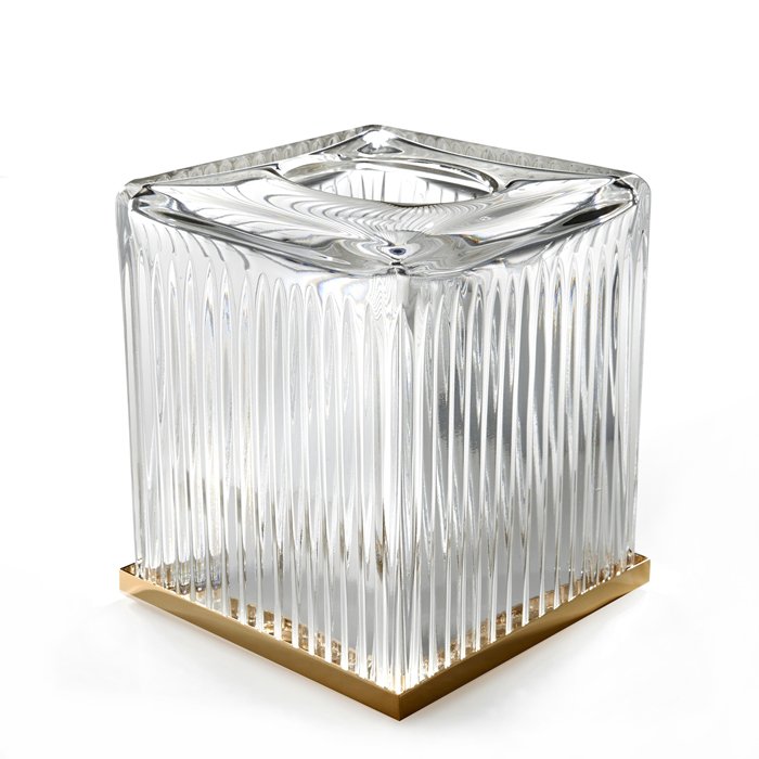 3SC Elegance Контейнер для бумажных салфеток, 13х13х15 см, квадратный, настольный, цвет: прозрачный хрусталь/золото 24к.