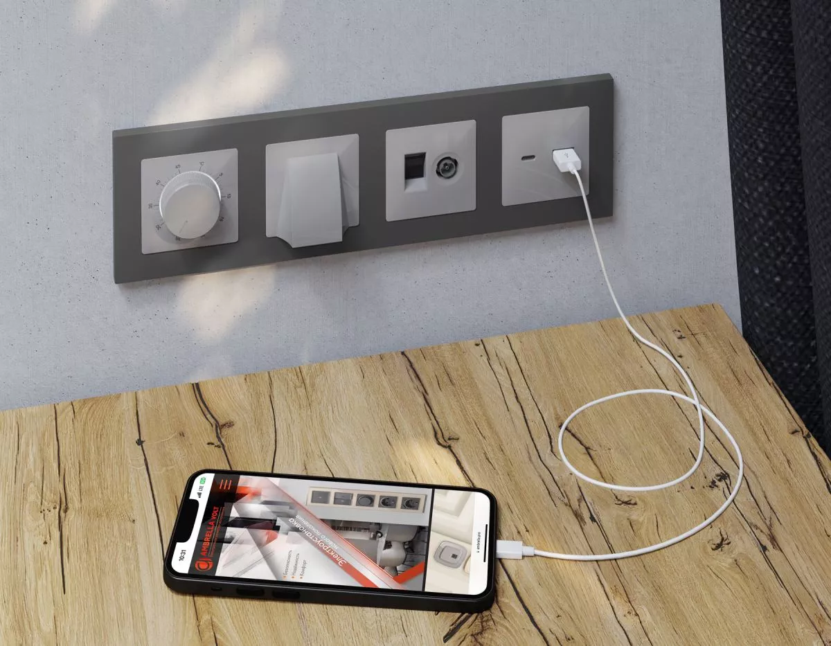 

Комплект механизма терморегулятора с датчиком для теплого пола с подсветкой 16A-250V Alfa Серебро глянец Quant Ambrella Volt MA405710 (AP4057, VM1381)