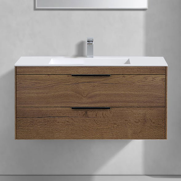 

Тумба с раковиной Vincea Chiara 2D 100, 2 ящика, дуб табак, с белой раковиной