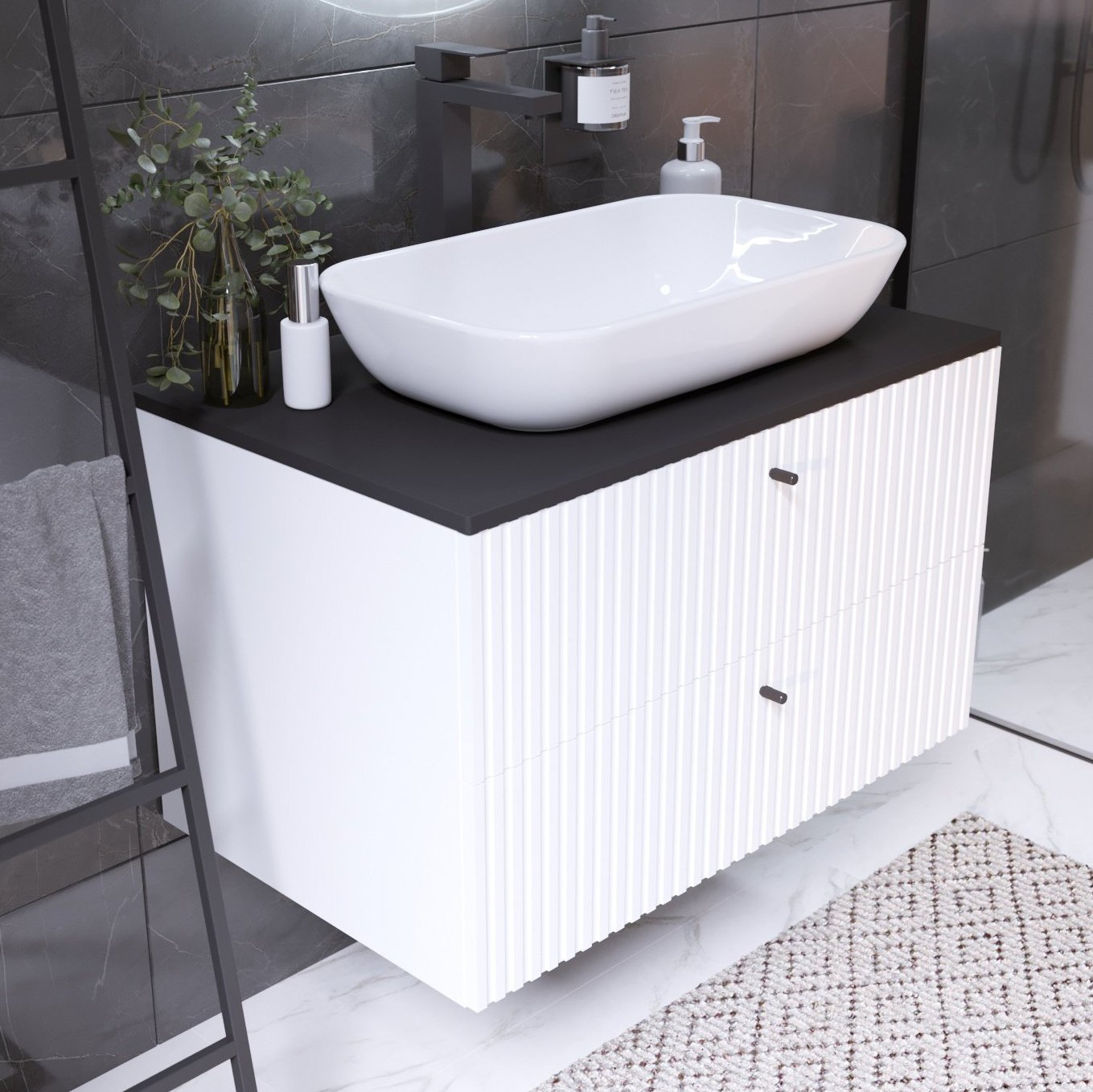 

Тумба под раковину со столешницей 1MarKa Desire 80 монолит найт, эмаль белая