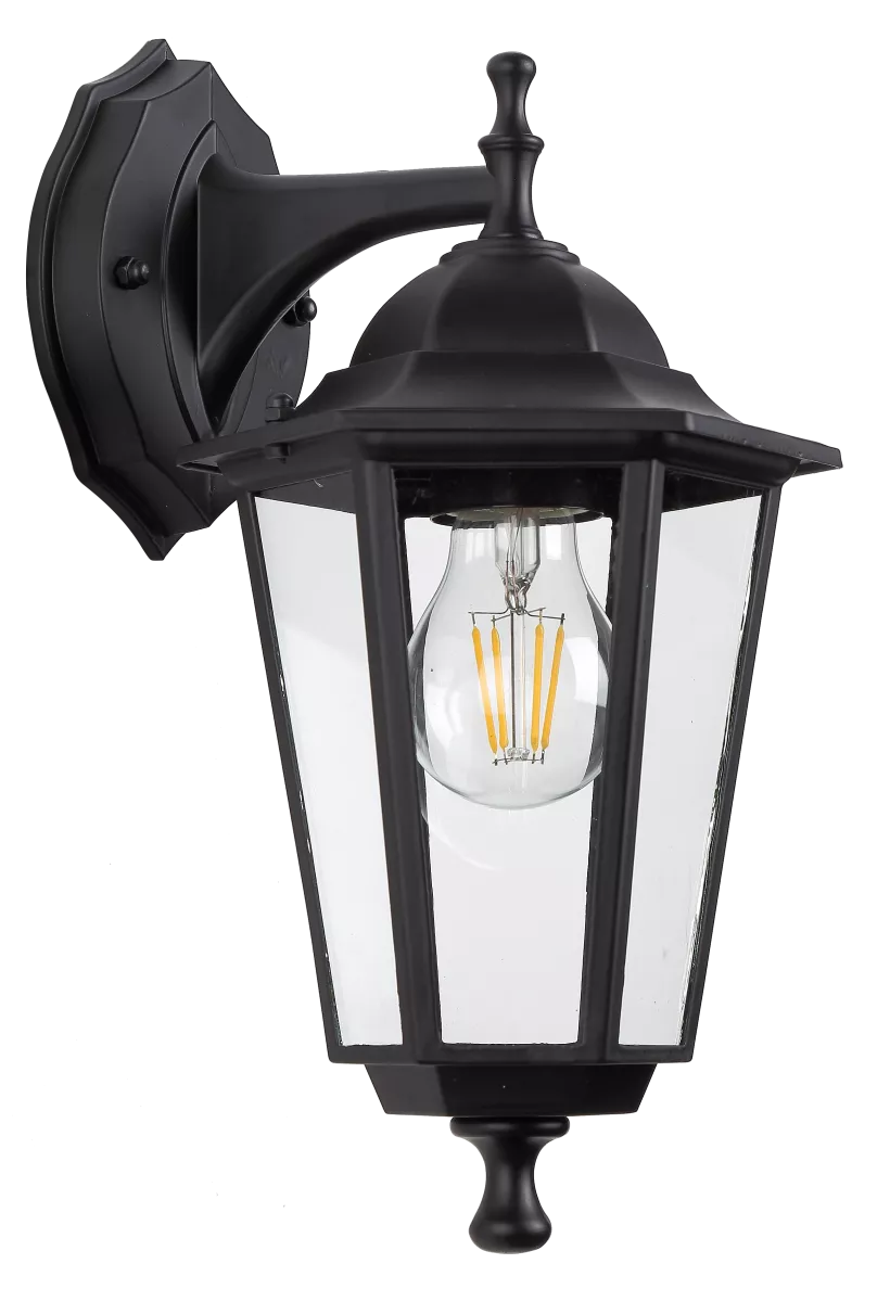 

Уличный настенный светильник ЭРА Веледа GBW-104-1-BL-0360 230В Е27 IP54 чёрный вниз Б0071477