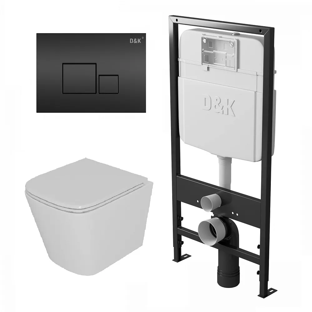 

Комплект унитаза с инсталляцией D&K Berlin с сиденьем микролифт и клавишей смыва черный