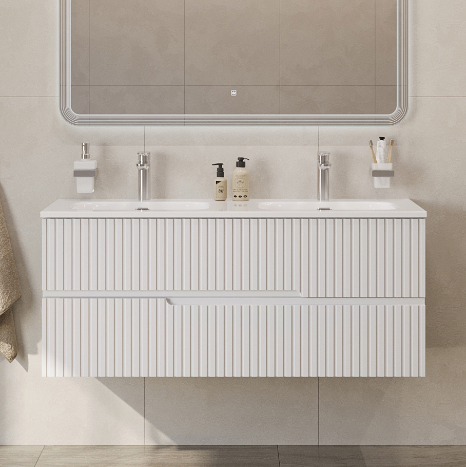 

Тумба под раковину без столешницы Cezares Duet 120 2 ящика, подвесная, bianco lucido