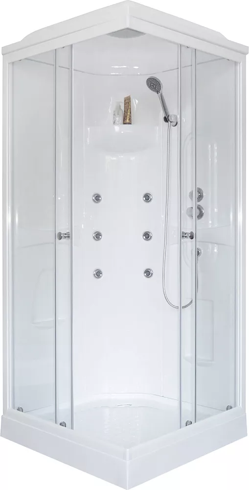  Душевая кабина Royal Bath HP 80x80 профиль белый стекло прозрачное с гидромассажем