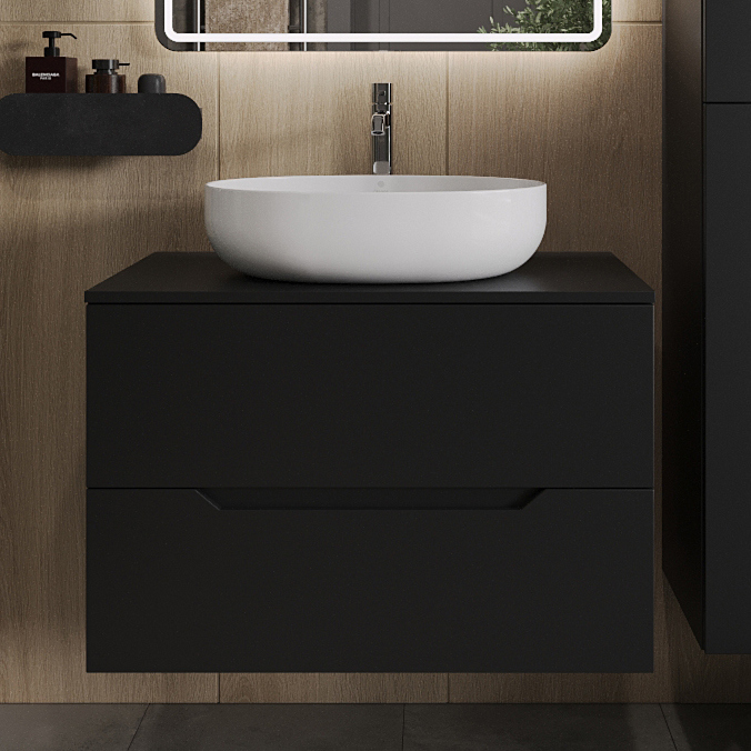

Тумба с раковиной Orange Line 80 подвесная, 2 ящика, матовая черная с раковиной B05-520W